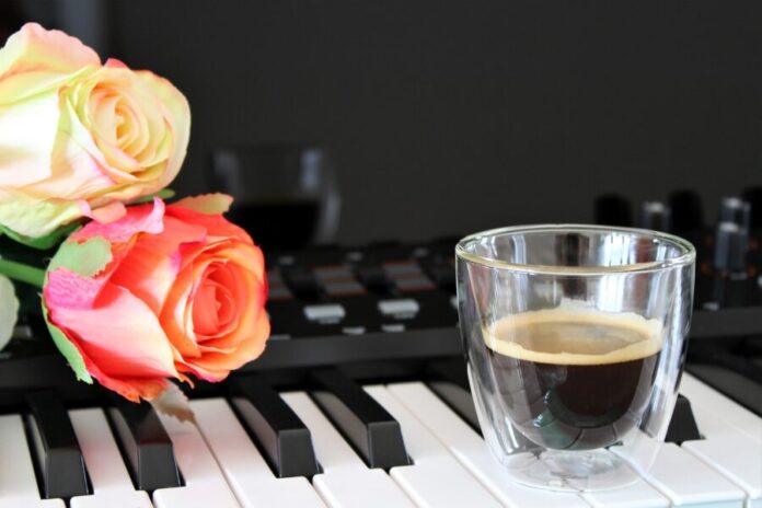 coffee, keyboard, roses